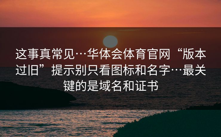 这事真常见…华体会体育官网“版本过旧”提示别只看图标和名字…最关键的是域名和证书